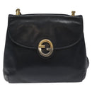 GUCCI Shoulder Bag Leather Navy Gold Auth ep7619-13