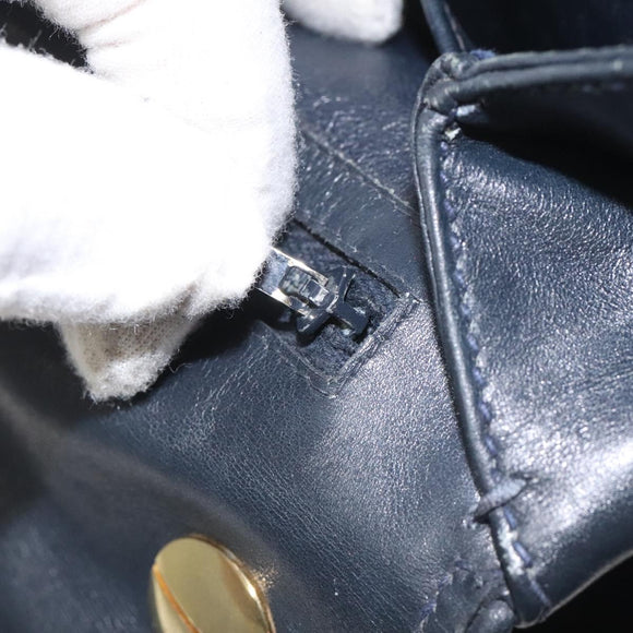 GUCCI Shoulder Bag Leather Navy Gold Auth ep7619