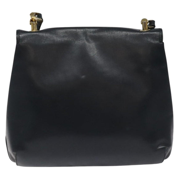 GUCCI Shoulder Bag Leather Navy Gold Auth ep7619