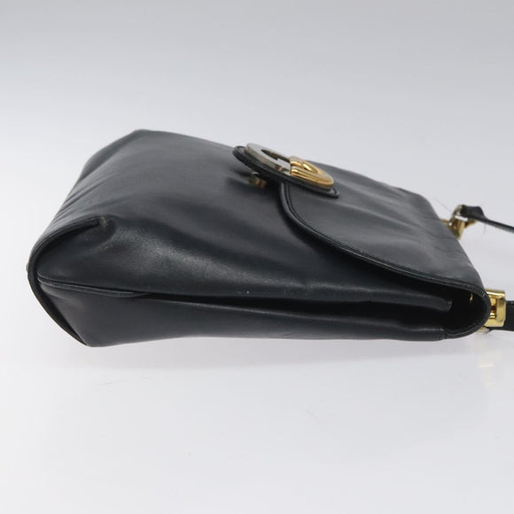 GUCCI Shoulder Bag Leather Navy Gold Auth ep7619