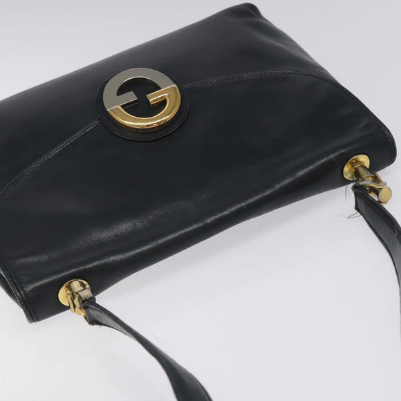 GUCCI Shoulder Bag Leather Navy Gold Auth ep7619