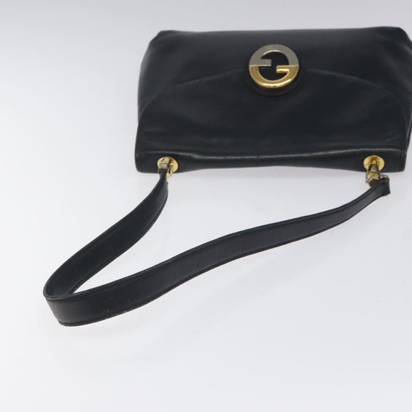 GUCCI Shoulder Bag Leather Navy Gold Auth ep7619