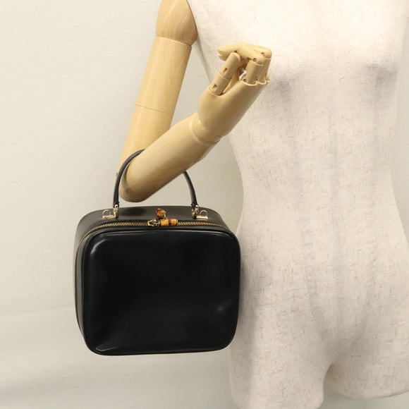 GUCCI Vanity Bamboo Pouch Enamel 2way Black 000 2040 0323 Auth ep7648