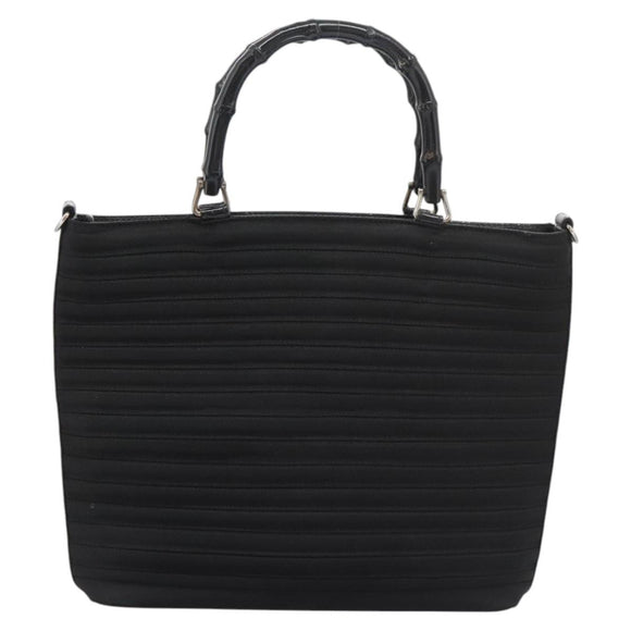 GUCCI Bamboo Hand Bag Canvas 2way Black 000 1705 0588 Auth ep7659