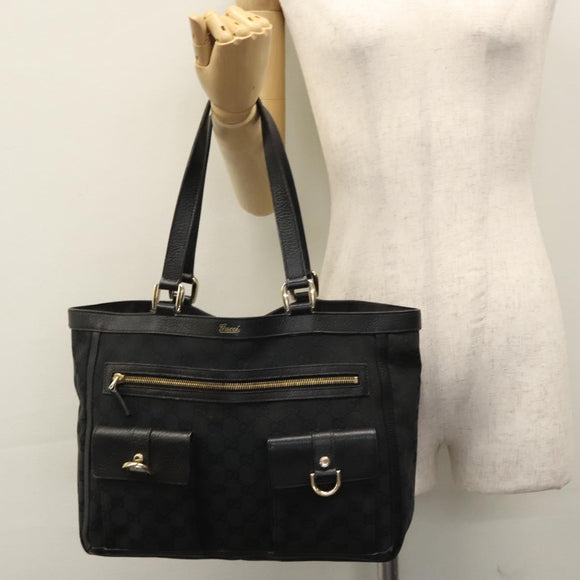 GUCCI GG Canvas Tote Bag Black Gold 146247 Auth ep7662