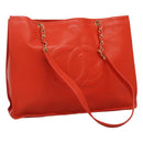 CHANEL Chain Tote Bag Caviar Skin Orange Gold CC Auth ep7741-1