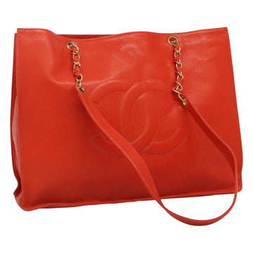 CHANEL Chain Tote Bag Caviar Skin Orange Gold CC Auth ep7741