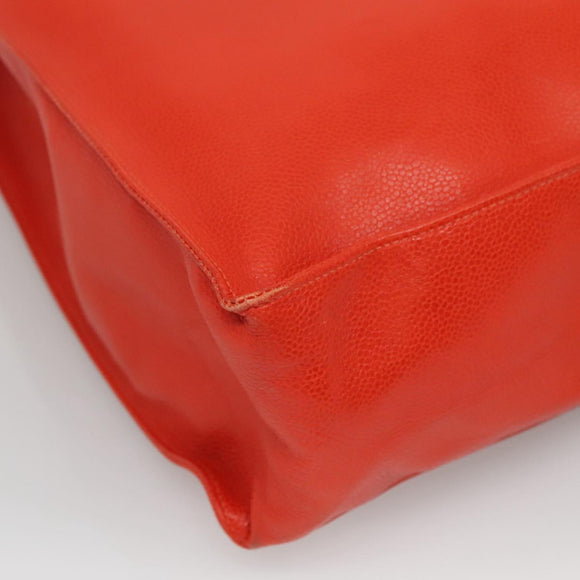 CHANEL Chain Tote Bag Caviar Skin Orange Gold CC Auth ep7741