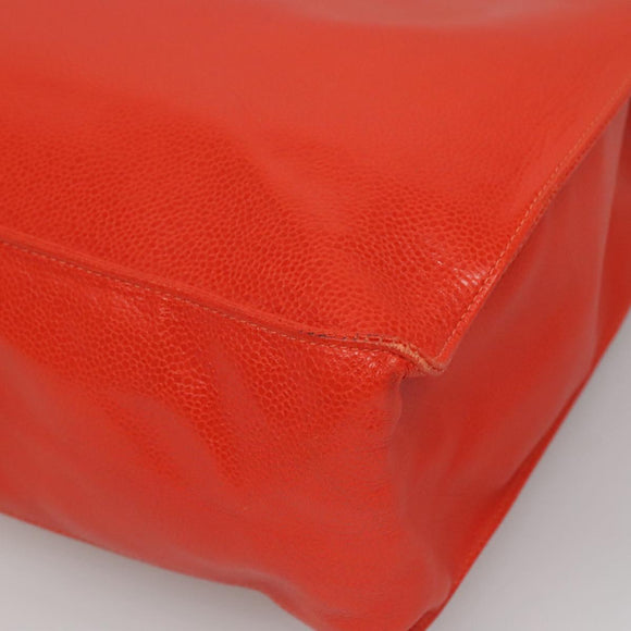 CHANEL Chain Tote Bag Caviar Skin Orange Gold CC Auth ep7741