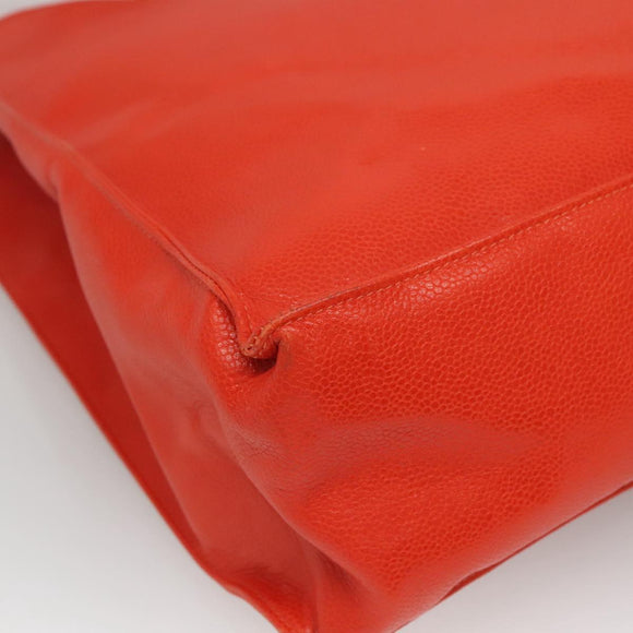 CHANEL Chain Tote Bag Caviar Skin Orange Gold CC Auth ep7741