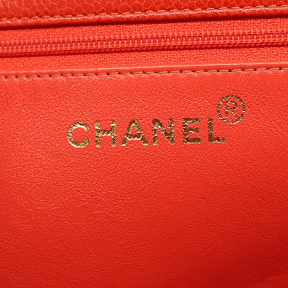 CHANEL Chain Tote Bag Caviar Skin Orange Gold CC Auth ep7741