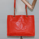 CHANEL Chain Tote Bag Caviar Skin Orange Gold CC Auth ep7741-21