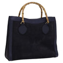 GUCCI Bamboo Hand Bag Suede Leather Navy Gold Auth ep7759-1