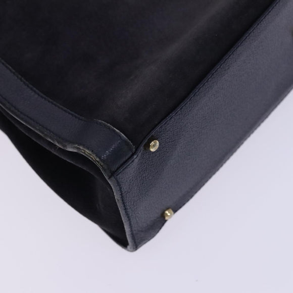 GUCCI Bamboo Hand Bag Suede Leather Navy Gold Auth ep7759