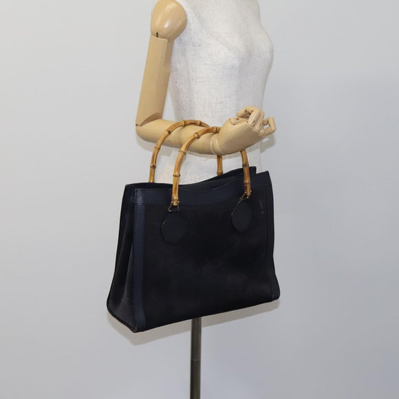 GUCCI Bamboo Hand Bag Suede Leather Navy Gold Auth ep7759