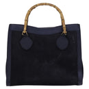 GUCCI Bamboo Hand Bag Suede Leather Navy Gold Auth ep7759-2