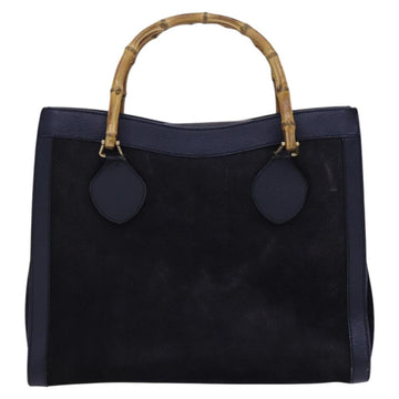 GUCCI Bamboo Hand Bag Suede Leather Navy Gold Auth ep7759 - 0