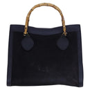 GUCCI Bamboo Hand Bag Suede Leather Navy Gold Auth ep7759-3