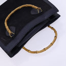 GUCCI Bamboo Hand Bag Suede Leather Navy Gold Auth ep7759-6