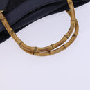 GUCCI Bamboo Hand Bag Suede Leather Navy Gold Auth ep7759-7