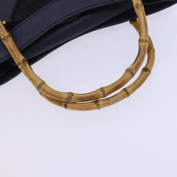 GUCCI Bamboo Hand Bag Suede Leather Navy Gold Auth ep7759