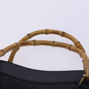 GUCCI Bamboo Hand Bag Suede Leather Navy Gold Auth ep7759-8