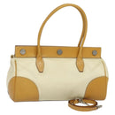PRADA 2way Hand Bag Canvas Leather Beige Silver Auth ep7760-1