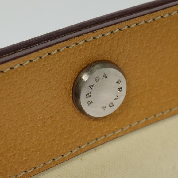 PRADA 2way Hand Bag Canvas Leather Beige Silver Auth ep7760