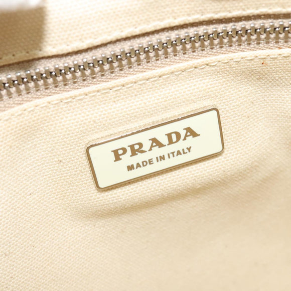 PRADA 2way Hand Bag Canvas Leather Beige Silver Auth ep7760