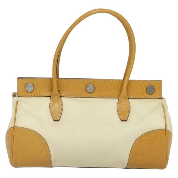 PRADA 2way Hand Bag Canvas Leather Beige Silver Auth ep7760