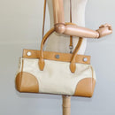 PRADA 2way Hand Bag Canvas Leather Beige Silver Auth ep7760-22