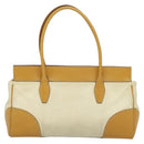 PRADA 2way Hand Bag Canvas Leather Beige Silver Auth ep7760-2