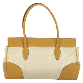 PRADA 2way Hand Bag Canvas Leather Beige Silver Auth ep7760 - 0