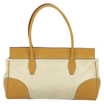 PRADA 2way Hand Bag Canvas Leather Beige Silver Auth ep7760 - 0