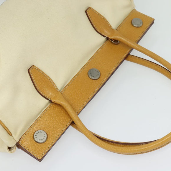 PRADA 2way Hand Bag Canvas Leather Beige Silver Auth ep7760