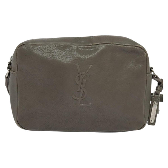 SAINT LAURENT Shoulder Camera Bag Leather Gray Silver Auth ep7783