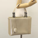 Christian Dior Maris Pearl Bag Patent leather 2way Beige MA-0949 Auth ep7794-27