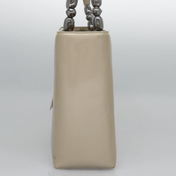 Christian Dior Maris Pearl Bag Patent leather 2way Beige MA-0949 Auth ep7794
