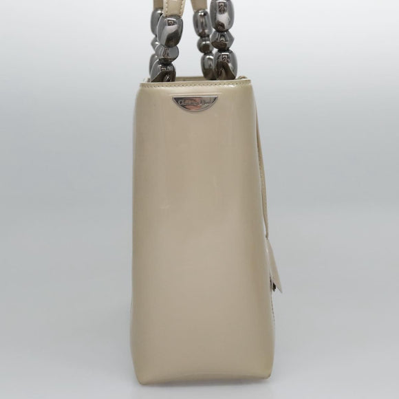 Christian Dior Maris Pearl Bag Patent leather 2way Beige MA-0949 Auth ep7794
