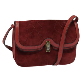 GUCCI Shoulder Bag Suede Vintage Red Gold Auth ep7843