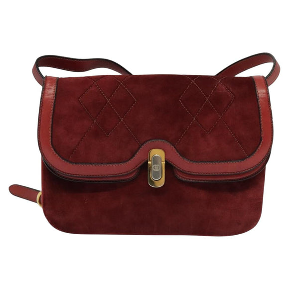 GUCCI Shoulder Bag Suede Vintage Red Gold Auth ep7843