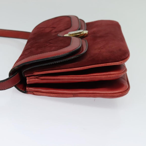 GUCCI Shoulder Bag Suede Vintage Red Gold Auth ep7843