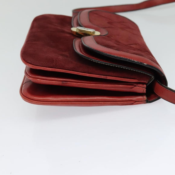GUCCI Shoulder Bag Suede Vintage Red Gold Auth ep7843