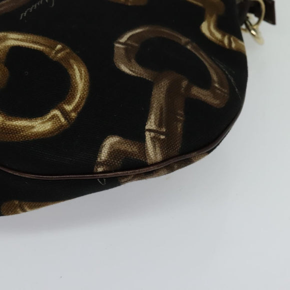 GUCCI Horsebit Shoulder Bag Canvas Black 153032 Auth ep7880