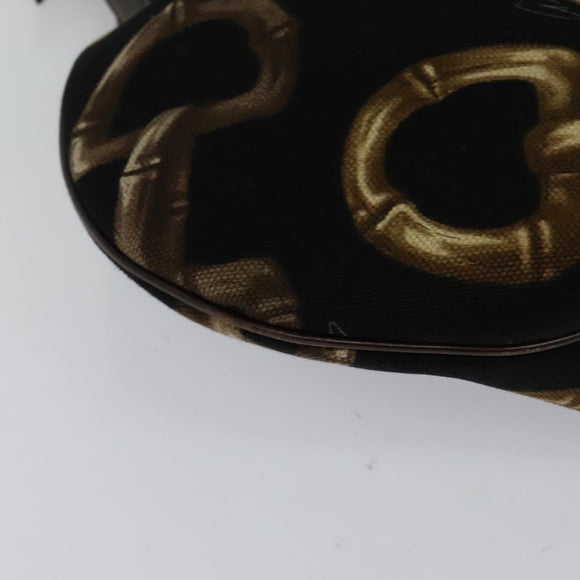 GUCCI Horsebit Shoulder Bag Canvas Black 153032 Auth ep7880
