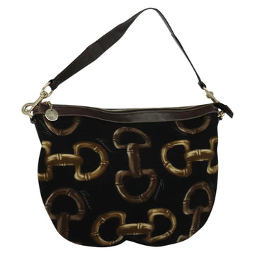 GUCCI Horsebit Shoulder Bag Canvas Black 153032 Auth ep7880