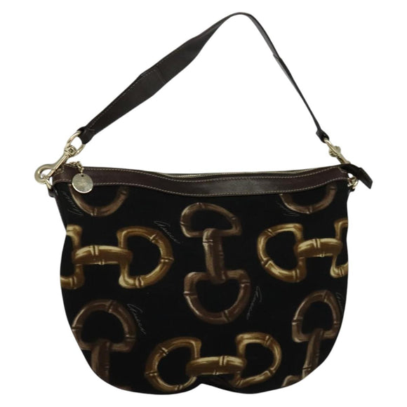 GUCCI Horsebit Shoulder Bag Canvas Black 153032 Auth ep7880