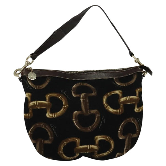 GUCCI Horsebit Shoulder Bag Canvas Black 153032 Auth ep7880