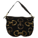 GUCCI Horsebit Shoulder Bag Canvas Black 153032 Auth ep7880-3