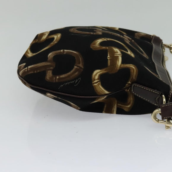 GUCCI Horsebit Shoulder Bag Canvas Black 153032 Auth ep7880